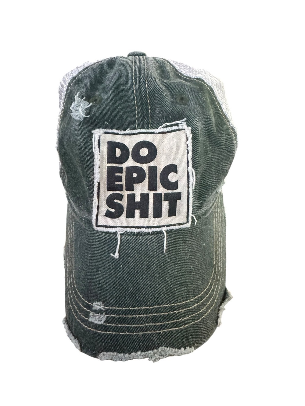 Do Epic Shit Distressed Trucker Hat - Olive Green worn once Headmost
